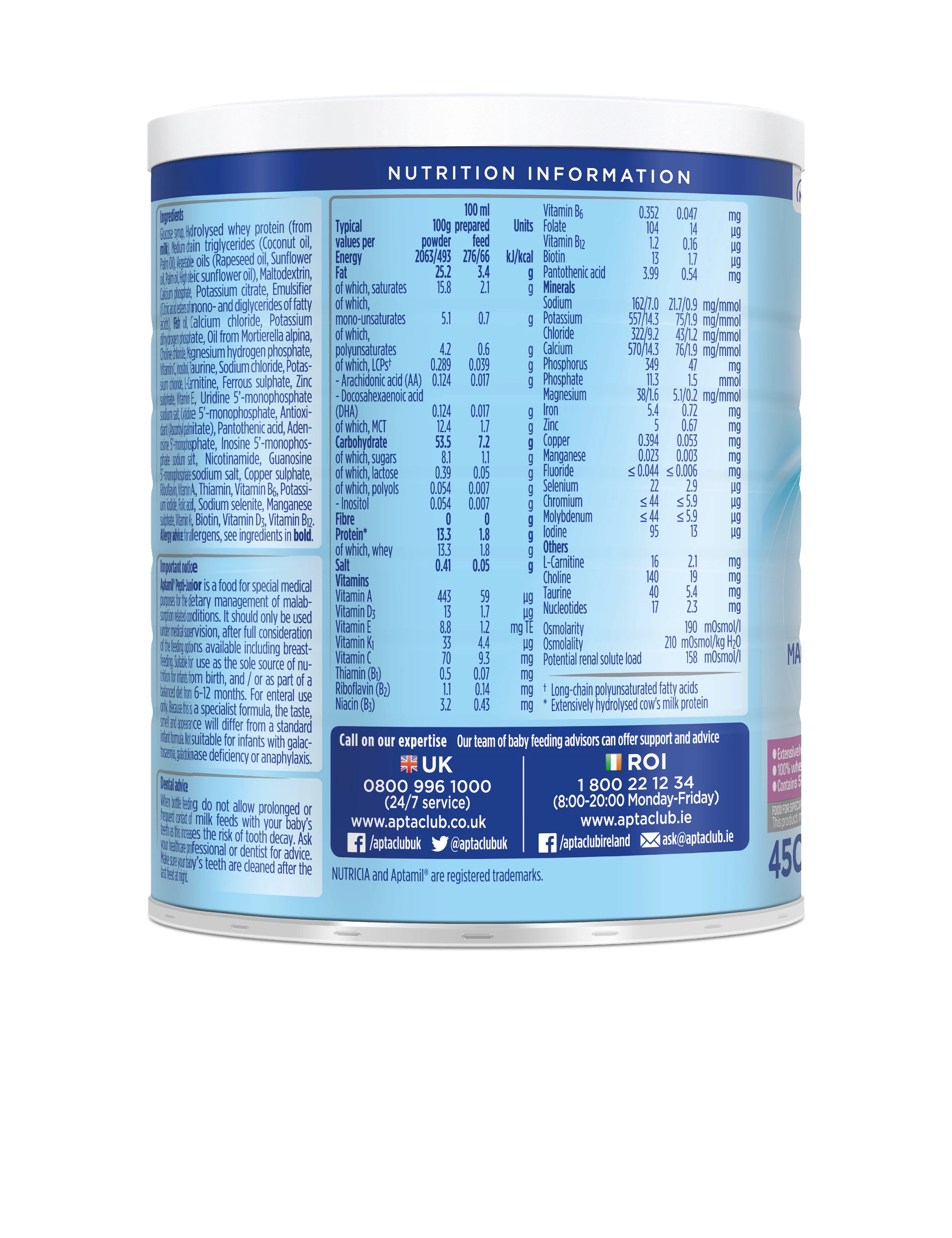 Aptamil® Pepti Junior 450g Tin Extensively Hydrolysed Formula