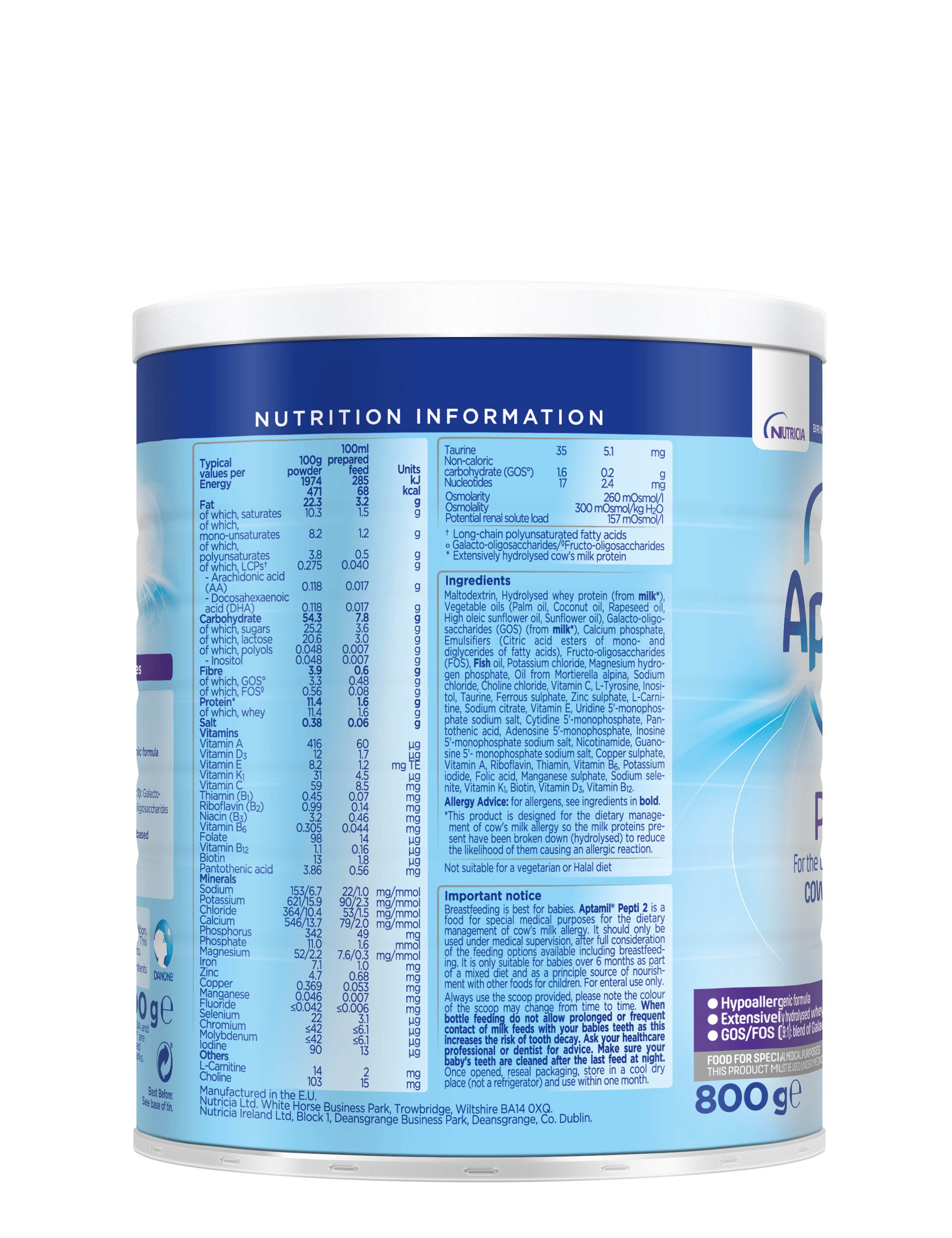 Aptamil® Pepti 2 800g Tin Extensively Hydrolysed Formula