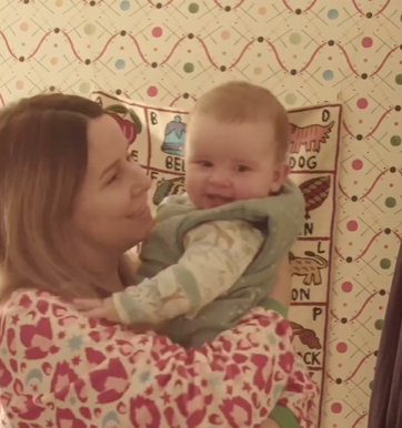 mom and baby on kichen counter